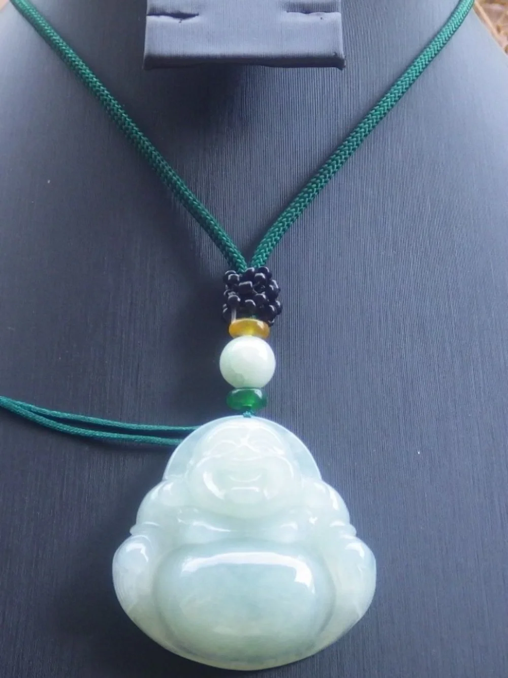 Certificate Jadeite Jade Light Green Pendant luck Laughing Buddha god